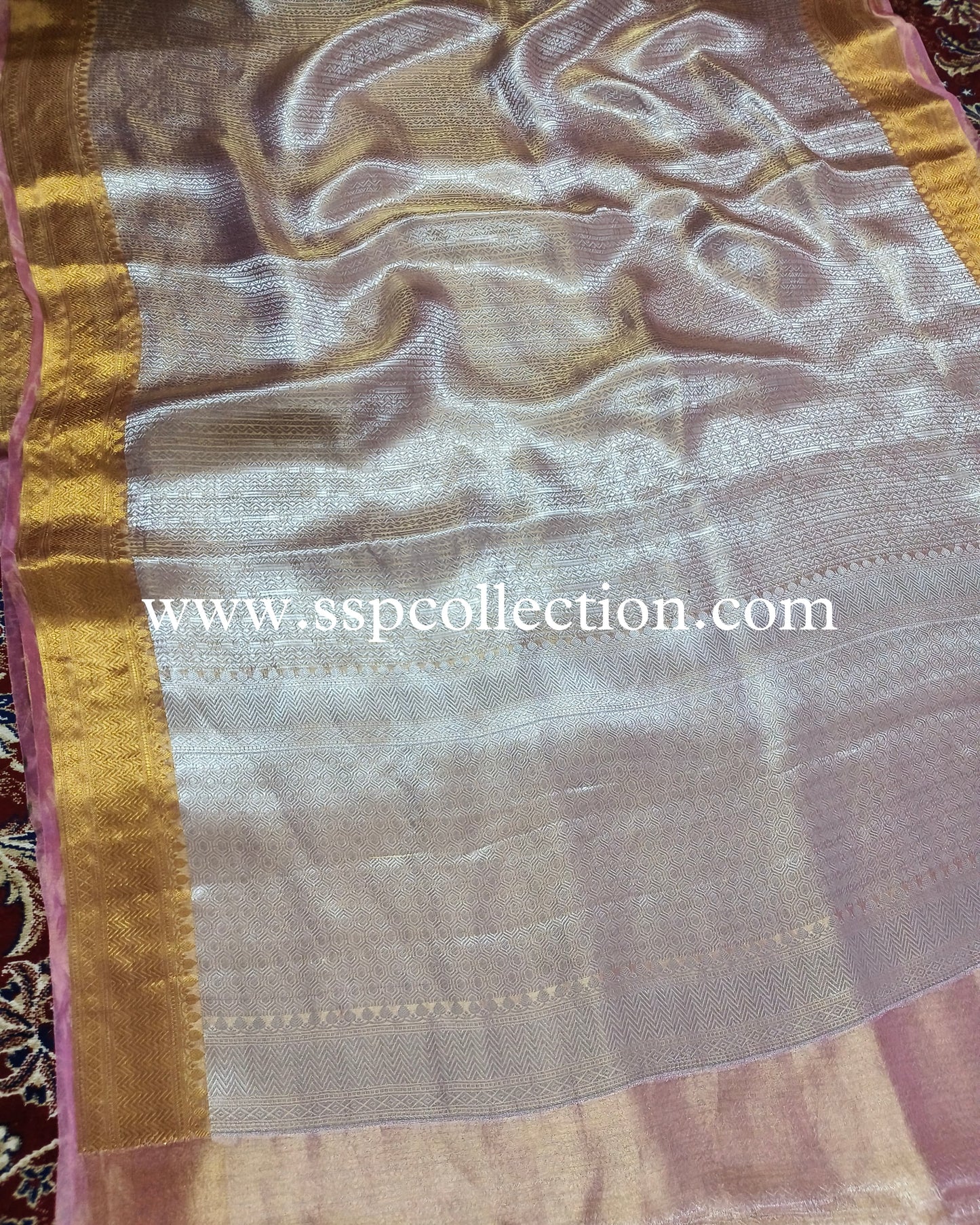 Light-Pink Pure Tissue Silk Silver Tanchoi Brocade Banarasi Saree