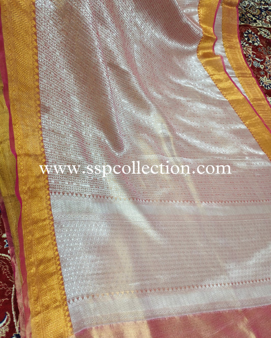 Pink Pure Tissue Silk Silver Tanchoi Brocade Banarasi Saree