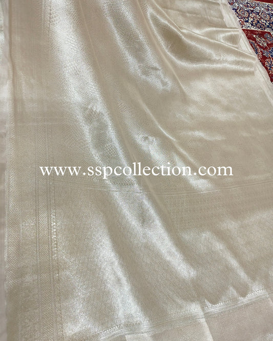 Silver Pure Tissue Silk Tanchoi Brocade Banarasi Saree