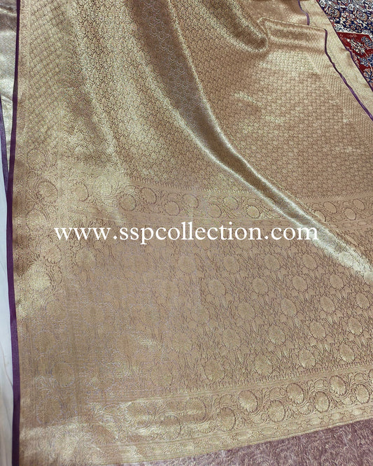 Purple Pure Tissue Silk Golden Tanchoi Brocade Banarasi Saree