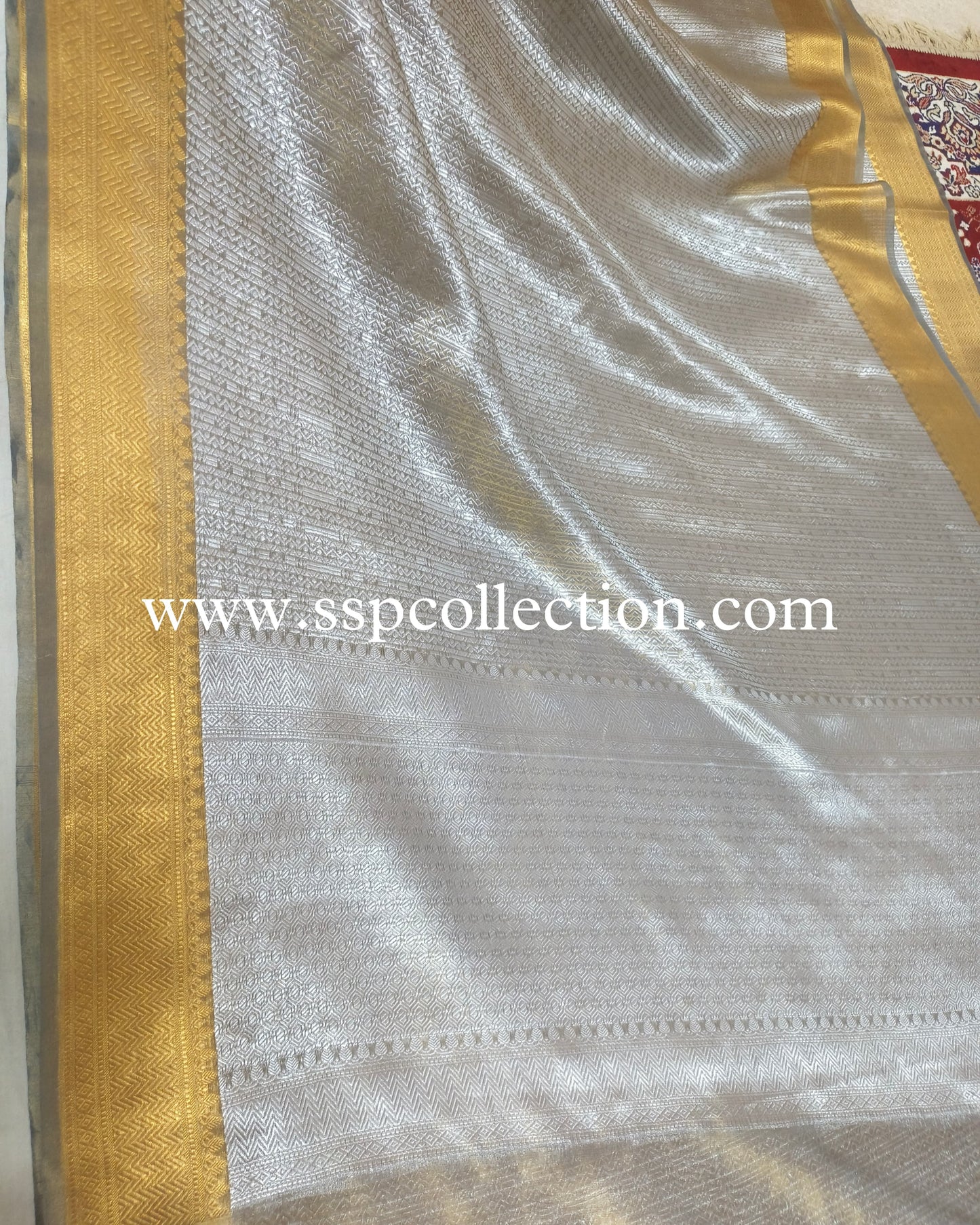 Greyish-Teal Pure Tissue Silk Silver Tanchoi Brocade Banarasi Saree