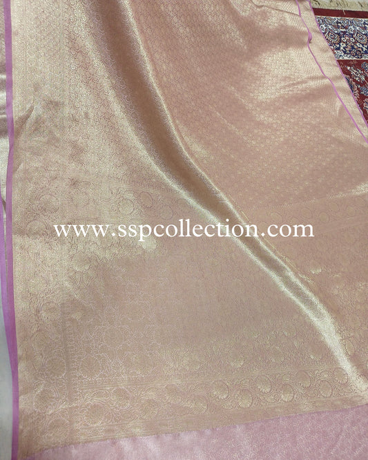Light-Pink Pure Tissue Silk Golden Tanchoi Brocade Banarasi Saree
