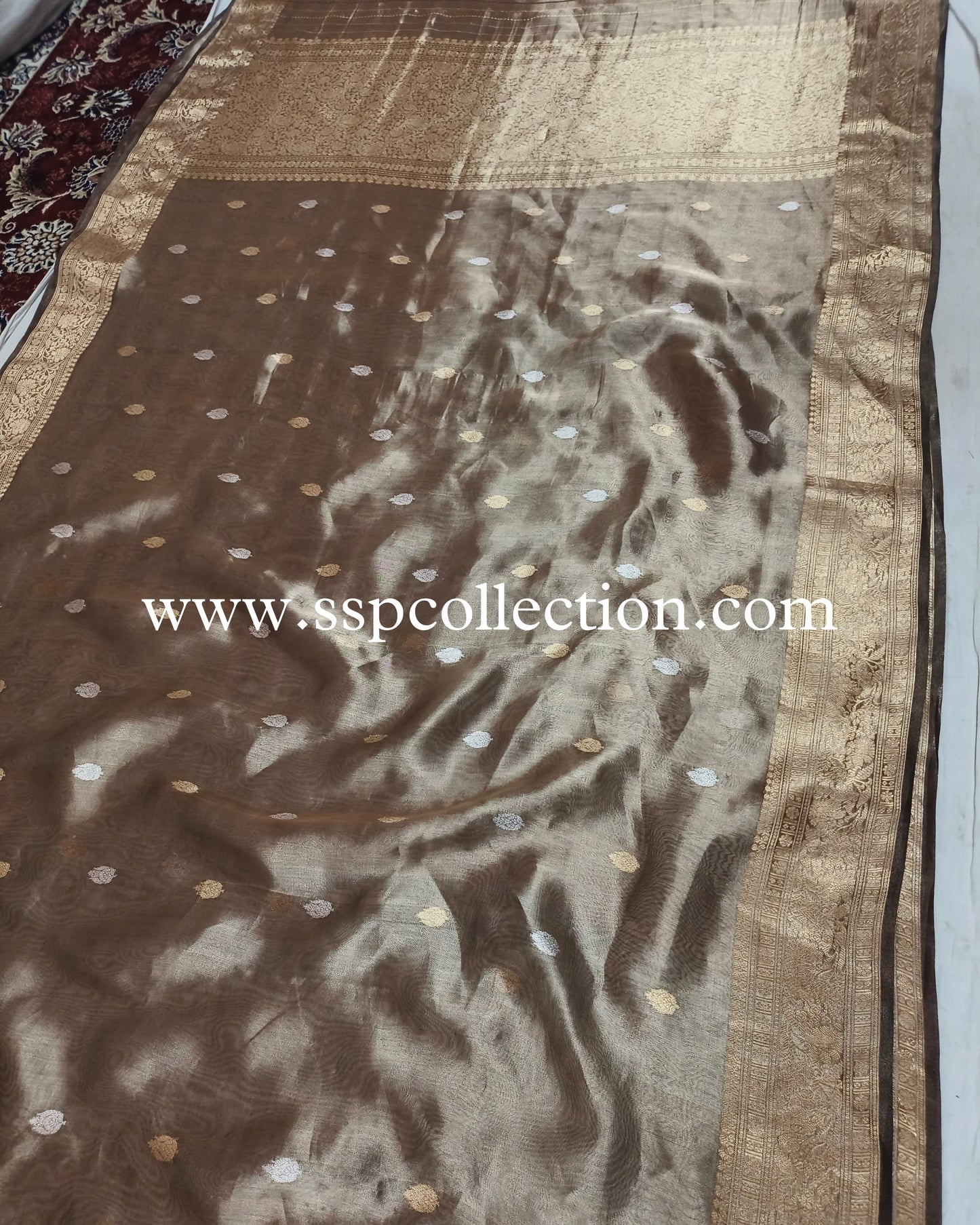 Metallic-Bronze Pure Tissue Silk Banarasi Saree