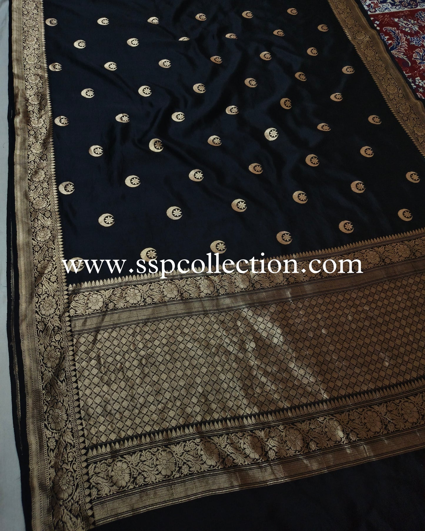 Black Pure Mango Silk Chand-Tara Banarasi Saree