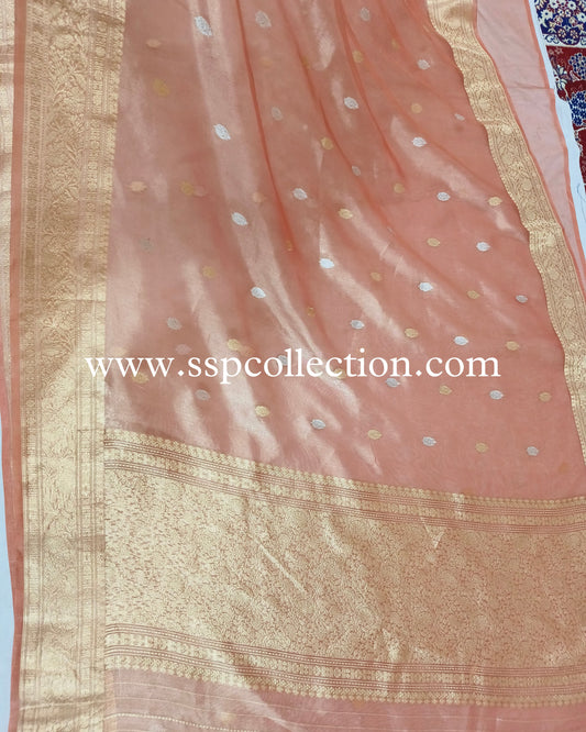 Peach Pure Tissue Silk Banarasi Saree