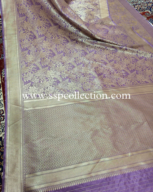 Lavender Pure Katan Silk Brocade Banarasi Saree