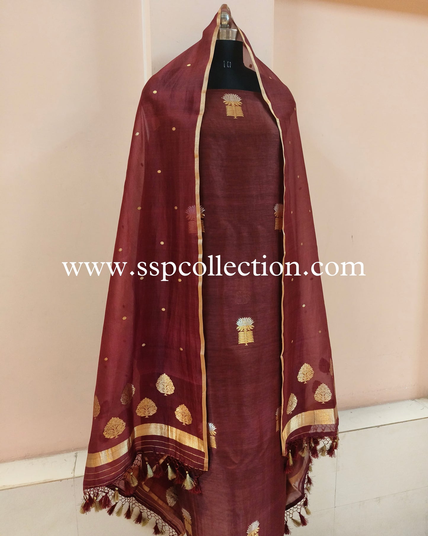 Dark-Maroon Handwoven Pure Banarasi Silk Suit