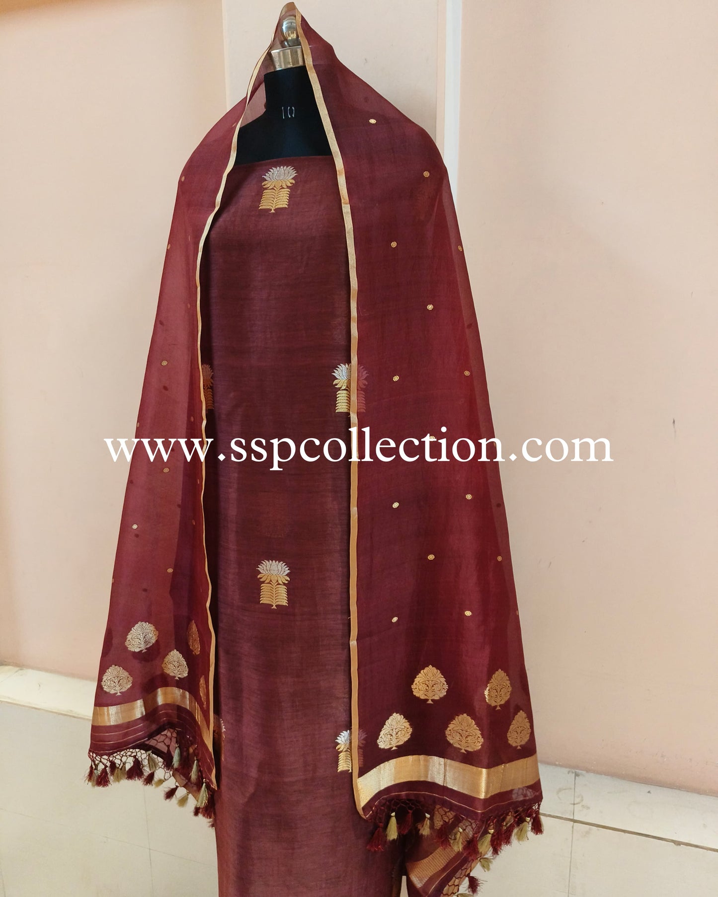 Dark-Maroon Handwoven Pure Banarasi Silk Suit