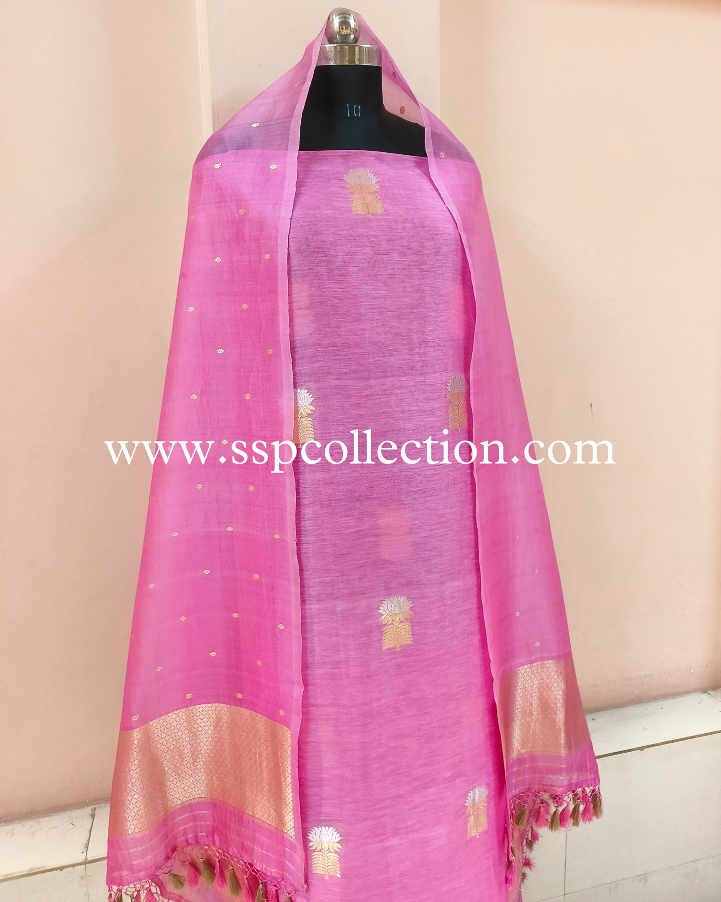 Pink Handwoven Pure Banarasi Silk Suit