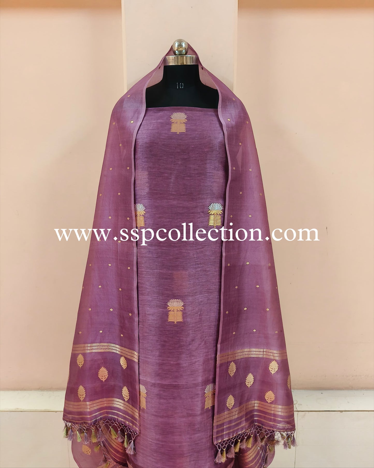 Raspberry-Glace Handwoven Pure Banarasi Silk Suit