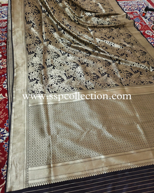 Black Pure Katan Silk Brocade Banarasi Saree