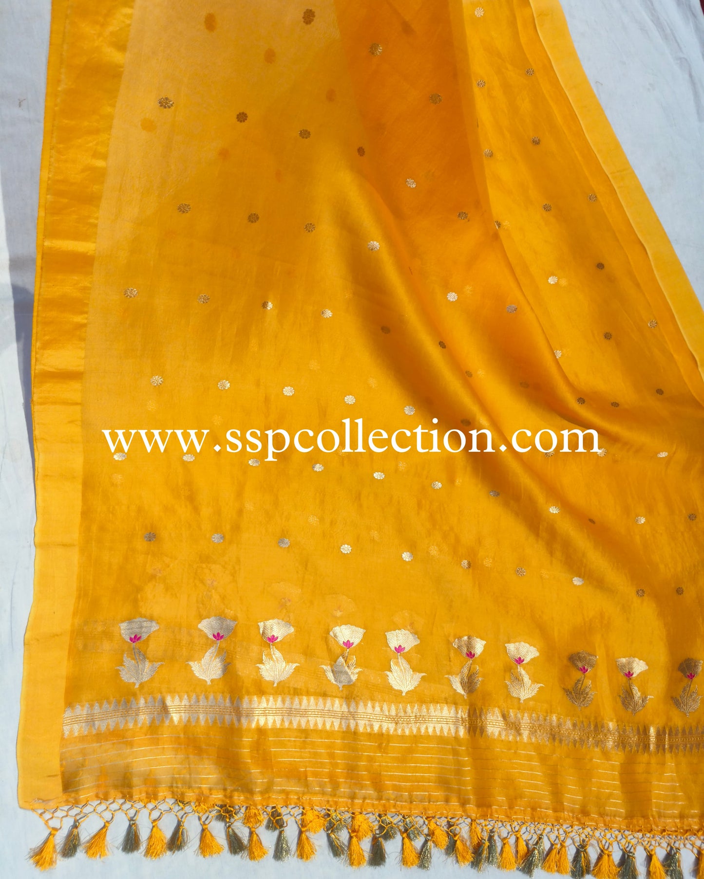 Orange Pure Kora Silk Banarasi Dupatta