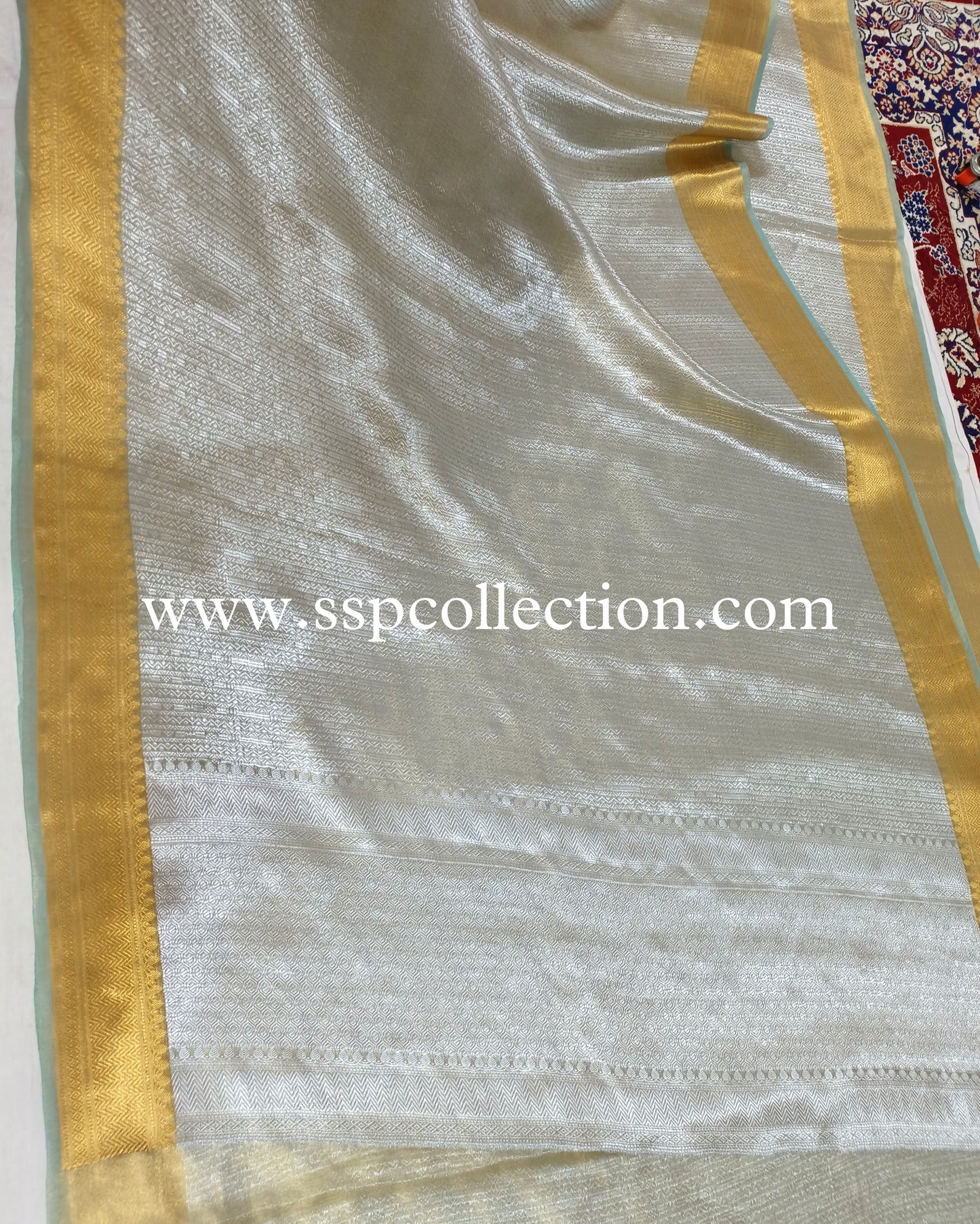 Greyish-Teal Pure Tissue Silk Tanchoi Brocade Banarasi Saree