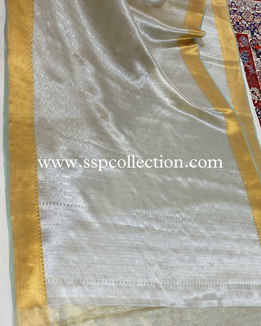 Greyish-Teal Pure Tissue Silk Tanchoi Brocade Banarasi Saree