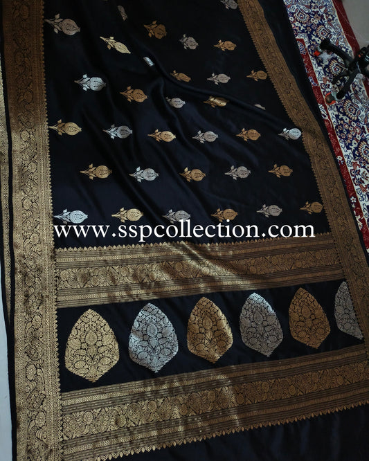 Black Pure Mango Silk Banarasi Saree