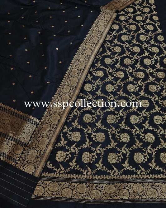 Black Pure Katan Silk Banarasi Suit