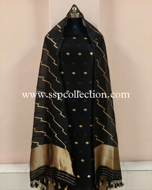 Black Pure Kora Silk Banarasi Suit