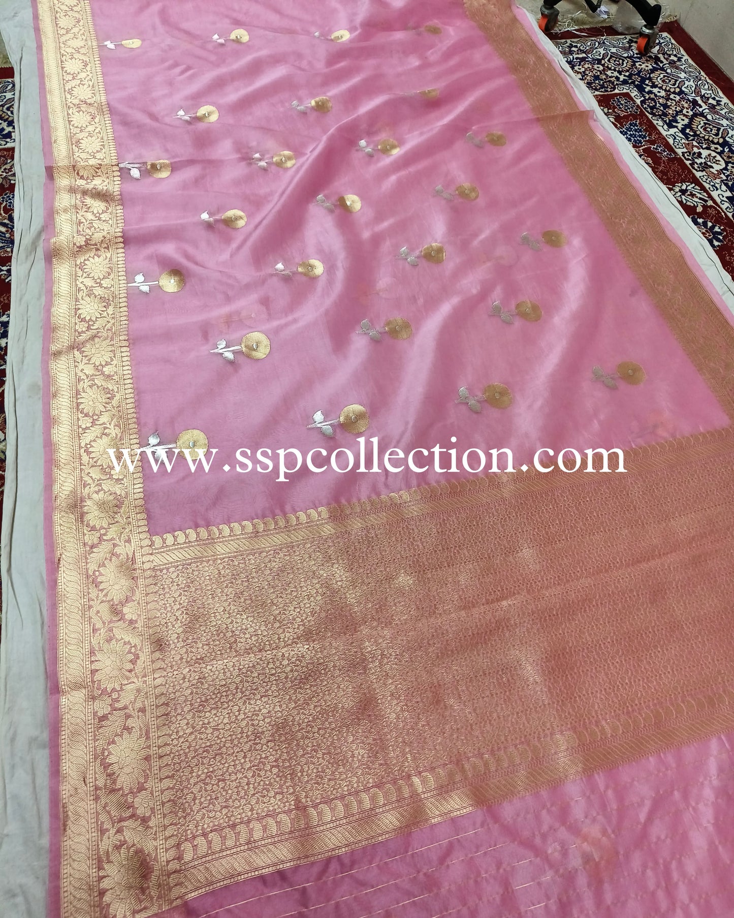 Rose-Pink Pure Kora Silk Banarasi Saree