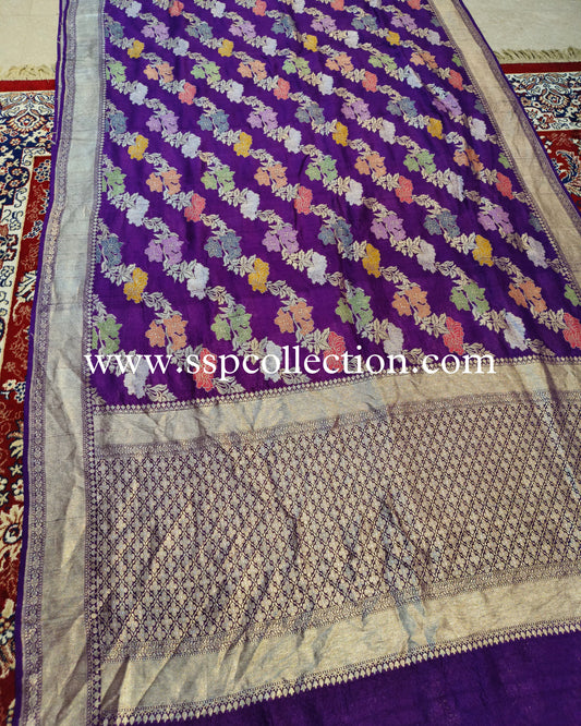 Purple Pure Tussar Georgette Banarasi Saree