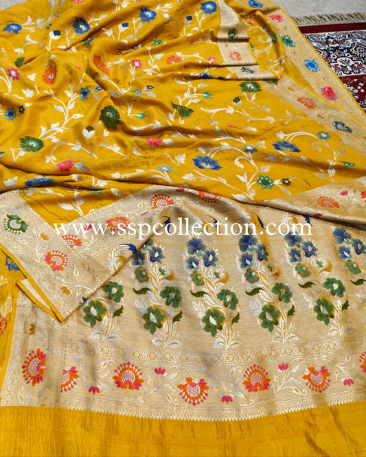 Mango-Yellow Pure Tussar Georgette Banarasi Saree