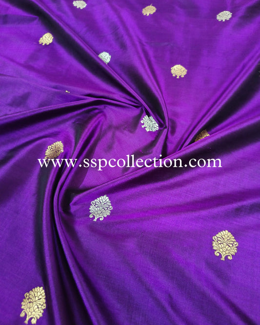 Purple Pure Katan Silk Banarasi Fabric