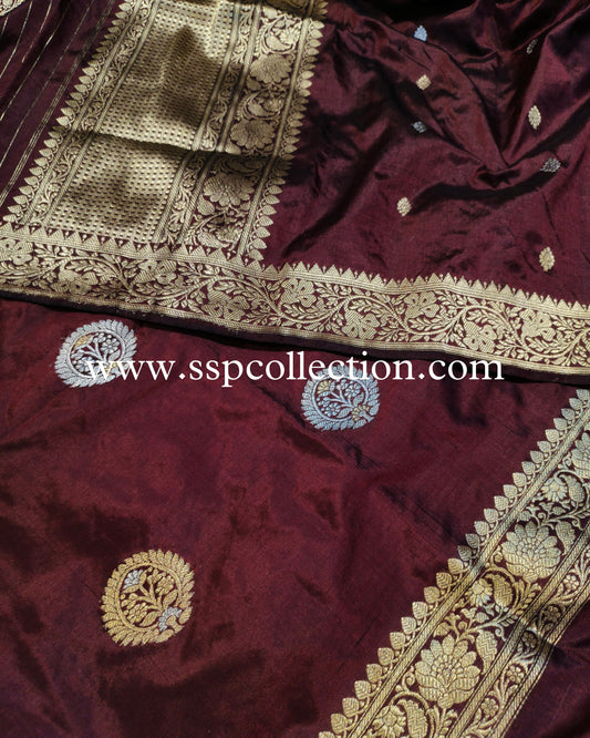 Wine Pure Katan Silk Banarasi Suit
