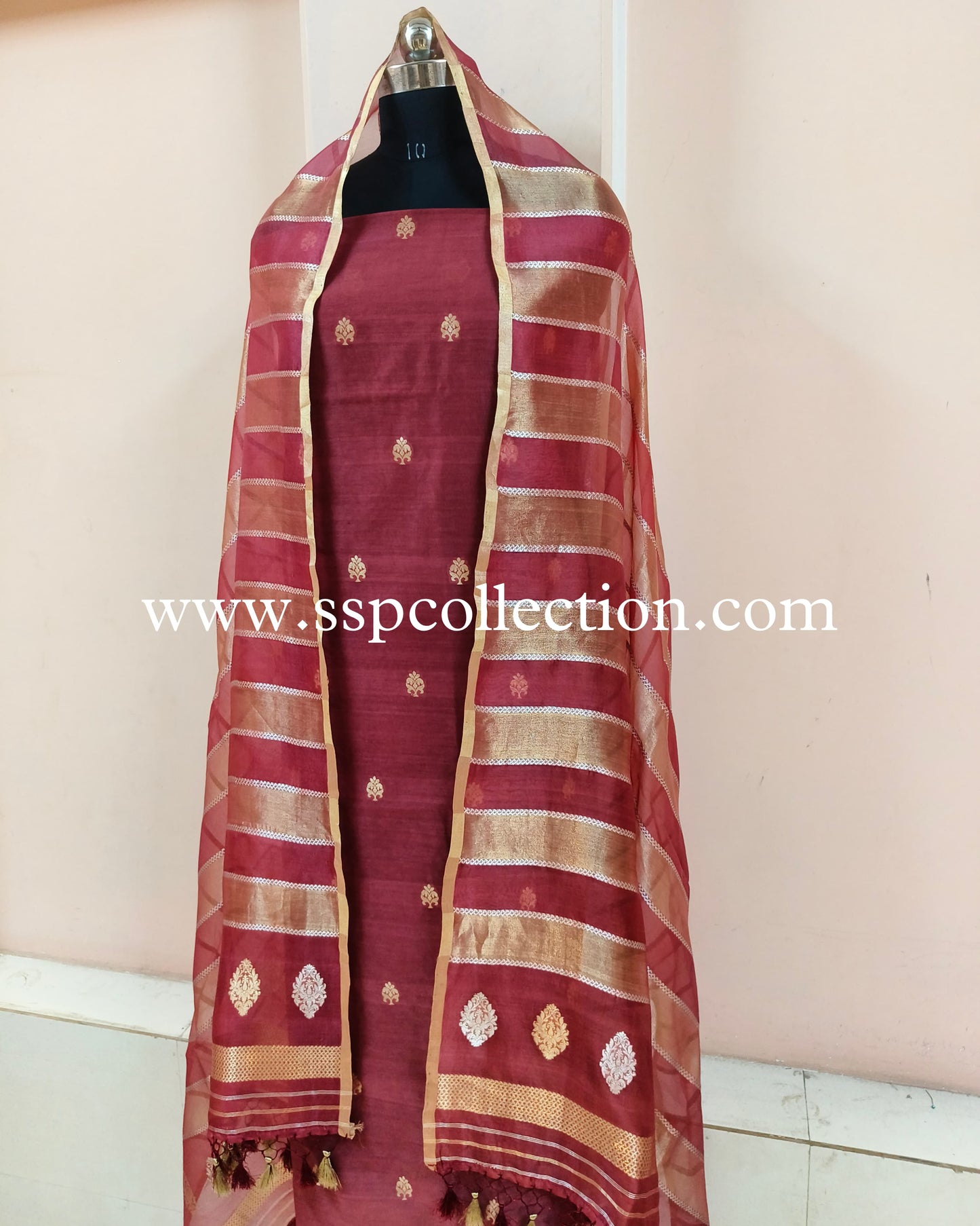 Dark-Rose Handwoven Pure Banarasi Suit