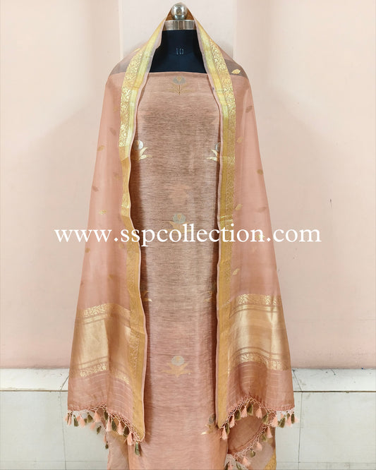 Dusty-Peach Handwoven Pure Banarasi Suit