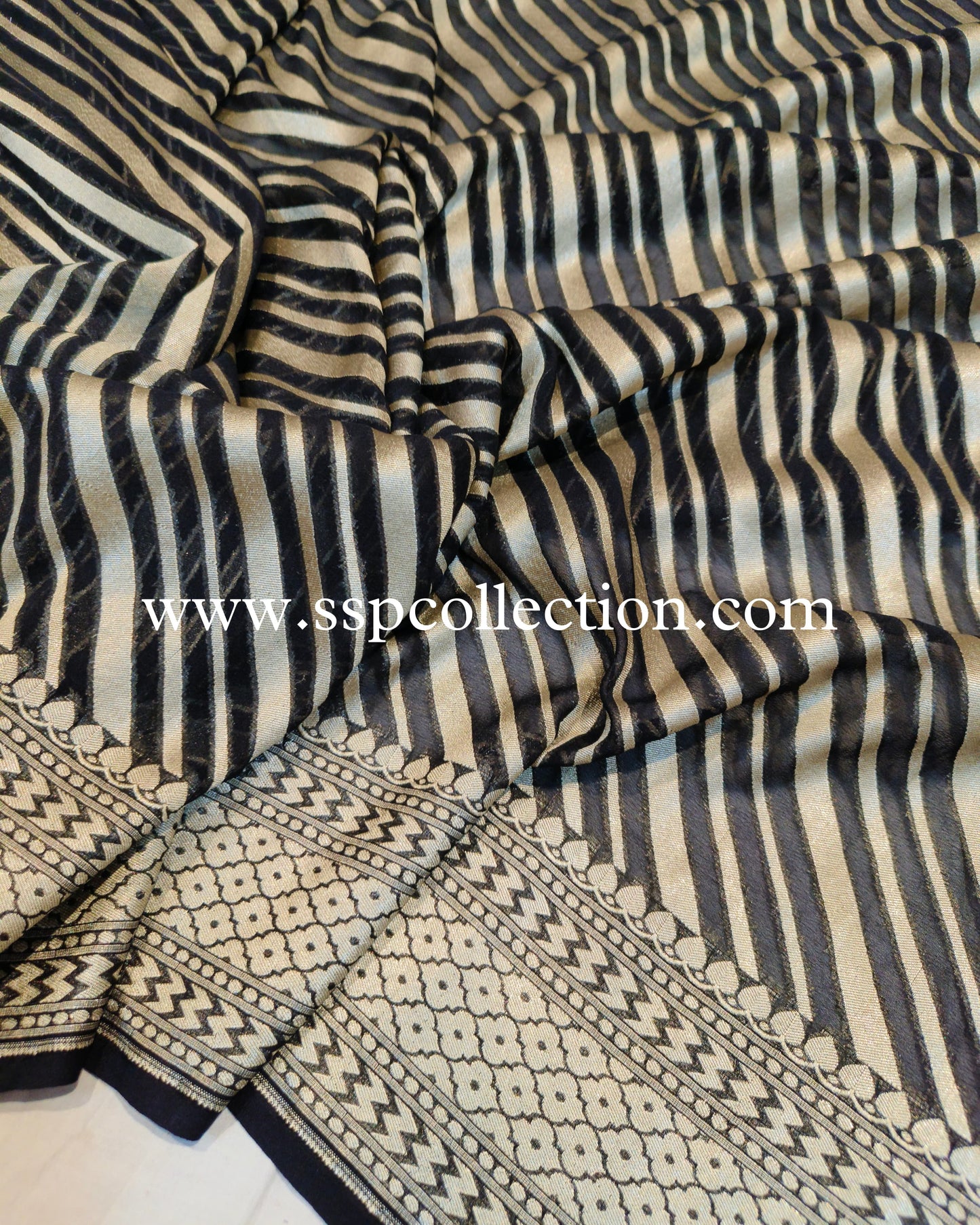 Black Pure Georgette Banarasi Dupatta