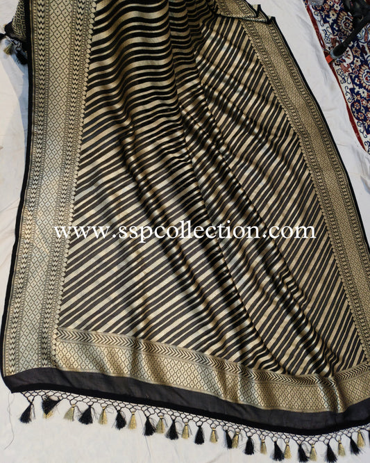 Black Pure Georgette Banarasi Dupatta