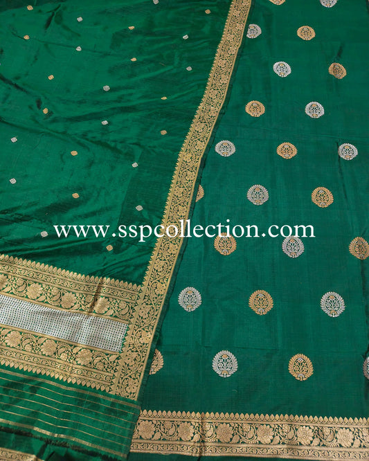 Bottle-Green Pure Katan Silk Banarasi Suit