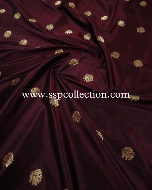 Dark-Maroon Pure Katan Silk Banarasi Fabric