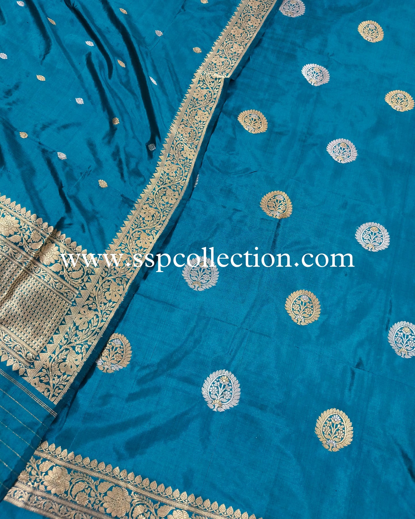 Peacock-Blue Pure Katan Silk Banarasi Suit