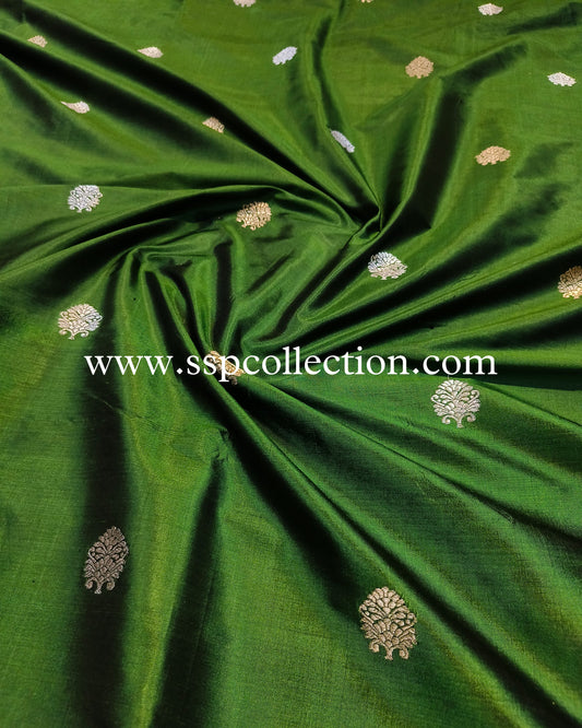 Mehndi-Green Pure Katan Silk Banarasi Fabric