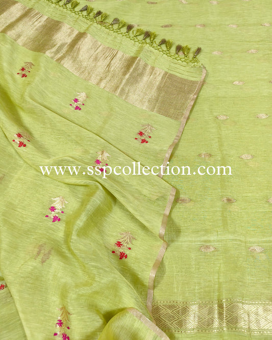 Light-Green Pure Linen Silk Banarasi Suit