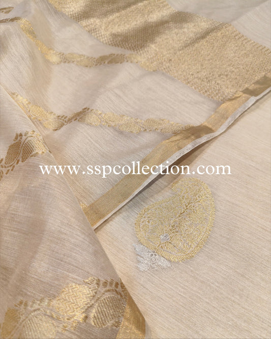 Beige Pure Moonga Silk Banarasi Suit