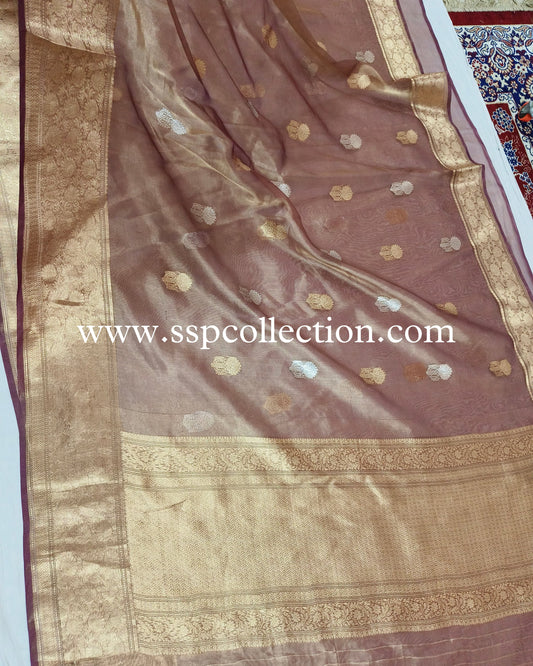 Wine Pure Tissue Silk Banarasi Saree