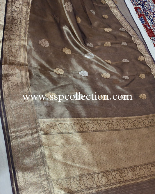 Midnight-Blue Pure Tissue Silk Banarasi Saree