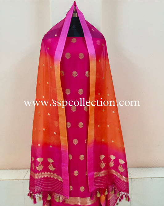 Ombrey-Dye Pure Kora Silk Banarasi Suit
