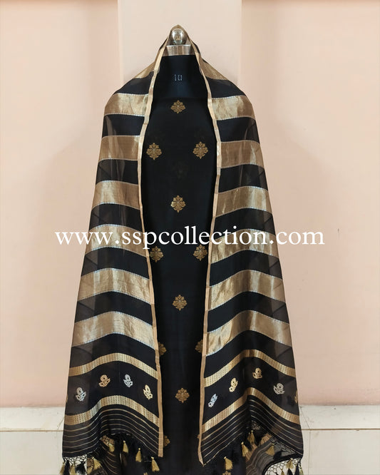 Black Handwoven Pure Banarasi Silk Suit