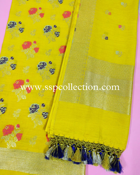 Yellow Pure Moonga Silk Tilfi Banarasi Suit