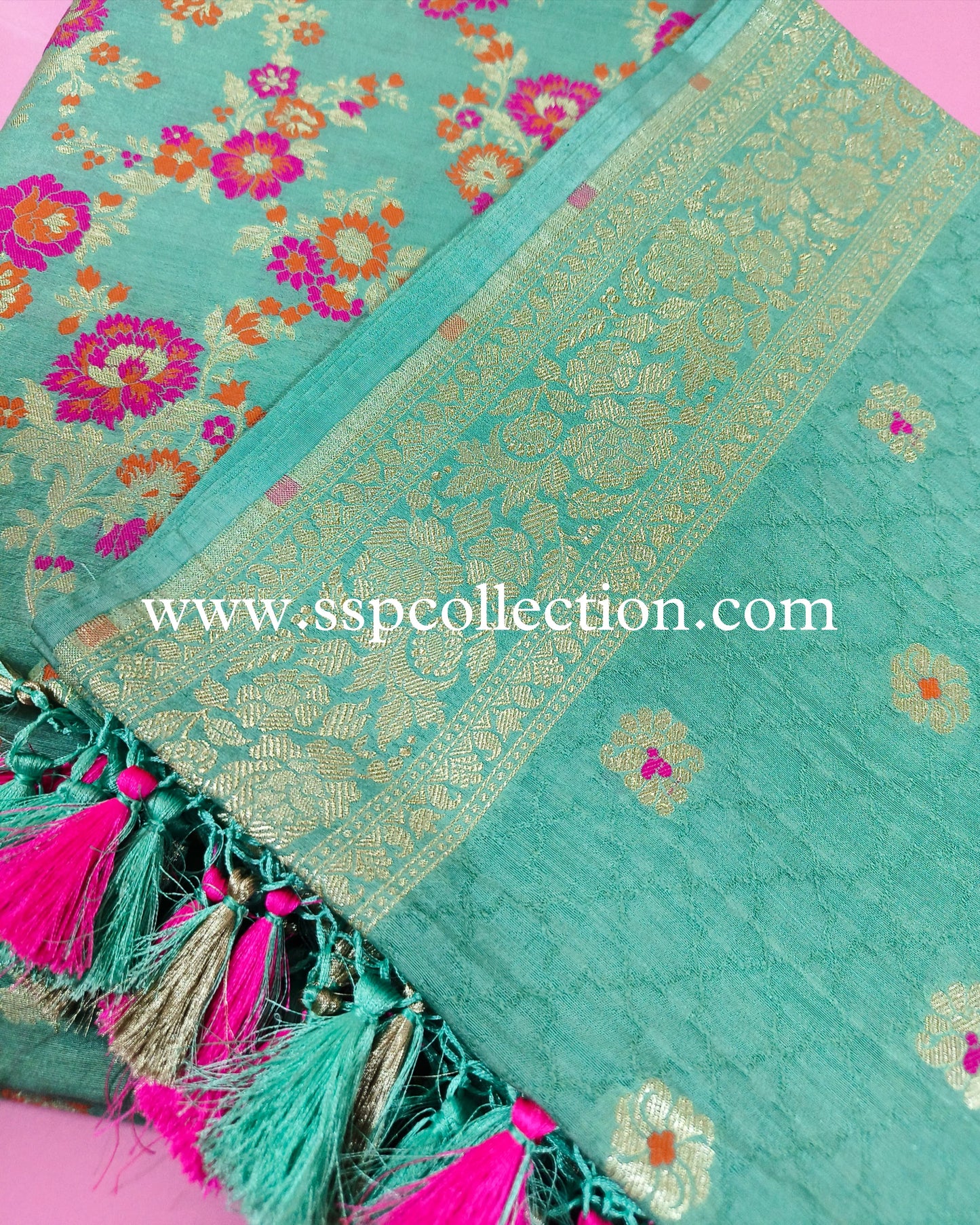 Light-Sea-Green Pure Moonga Silk Tilfi Banarasi Suit