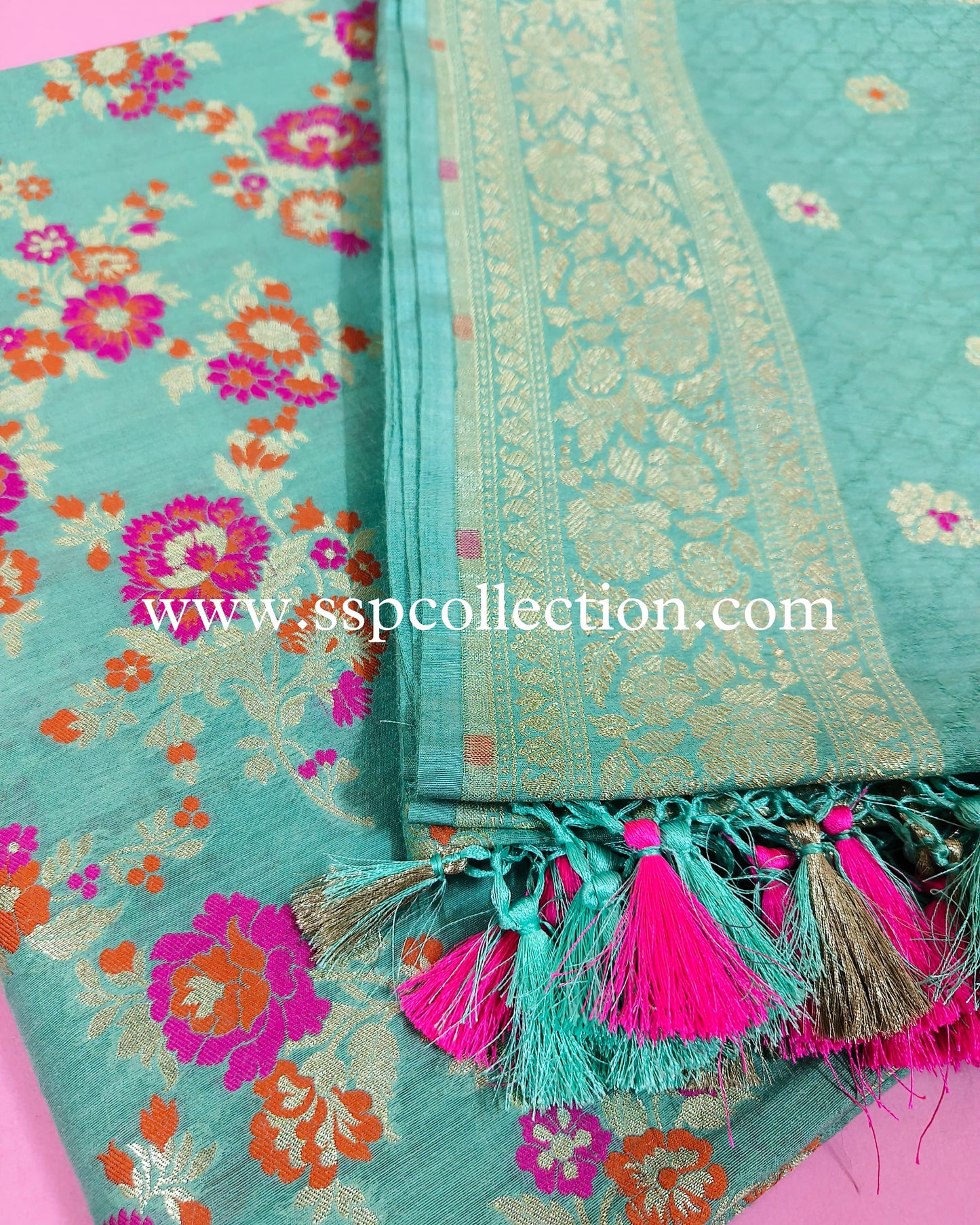 Light-Sea-Green Pure Moonga Silk Tilfi Banarasi Suit