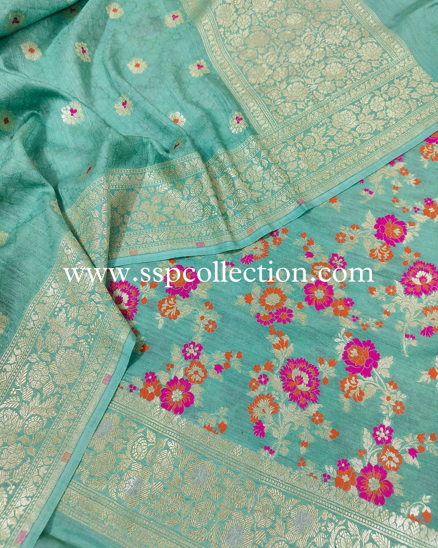 Light-Sea-Green Pure Moonga Silk Tilfi Banarasi Suit