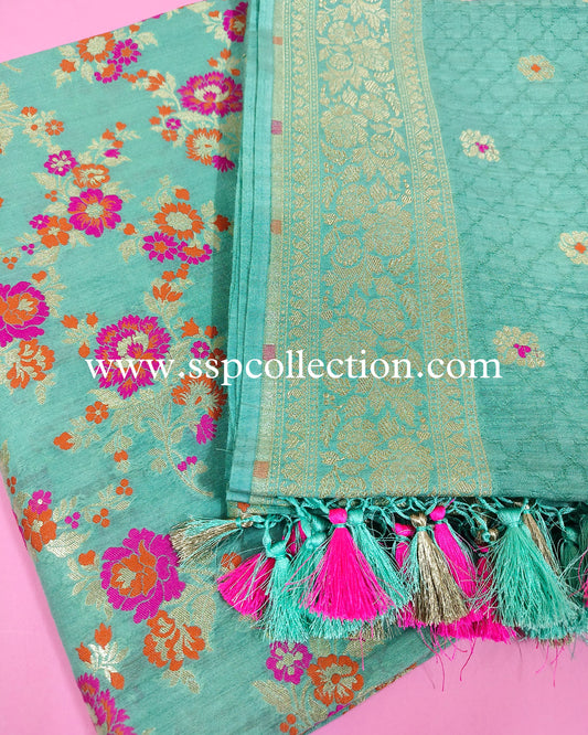 Light-Sea-Green Pure Moonga Silk Tilfi Banarasi Suit
