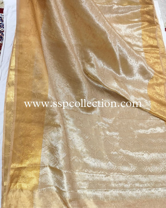 Gold Pure Tissue Silk Tanchoi Brocade Banarasi Saree