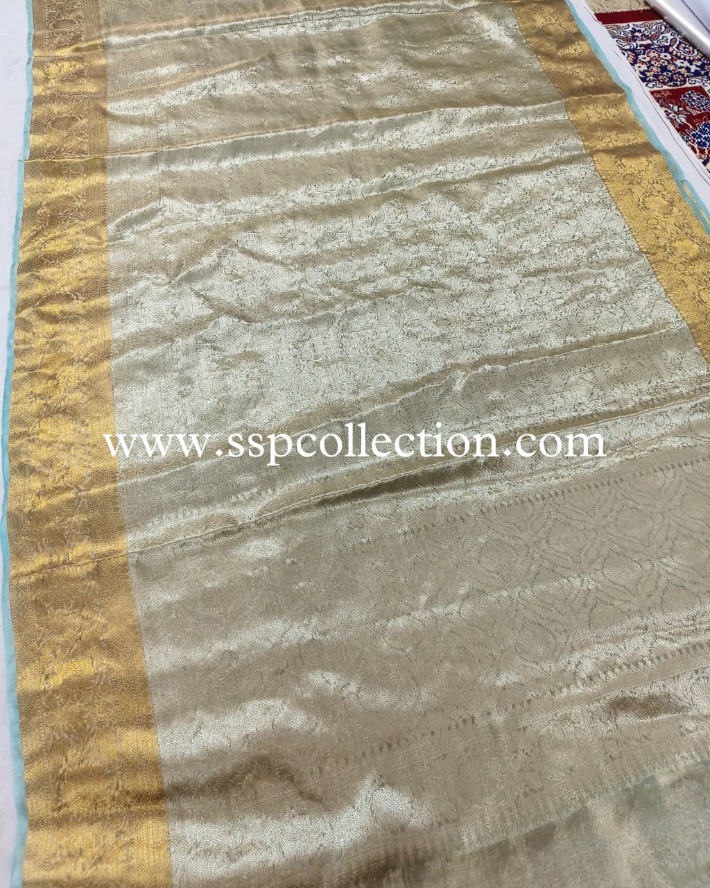Powder-Blue Pure Tissue Silk Tanchoi Brocade Banarasi Saree