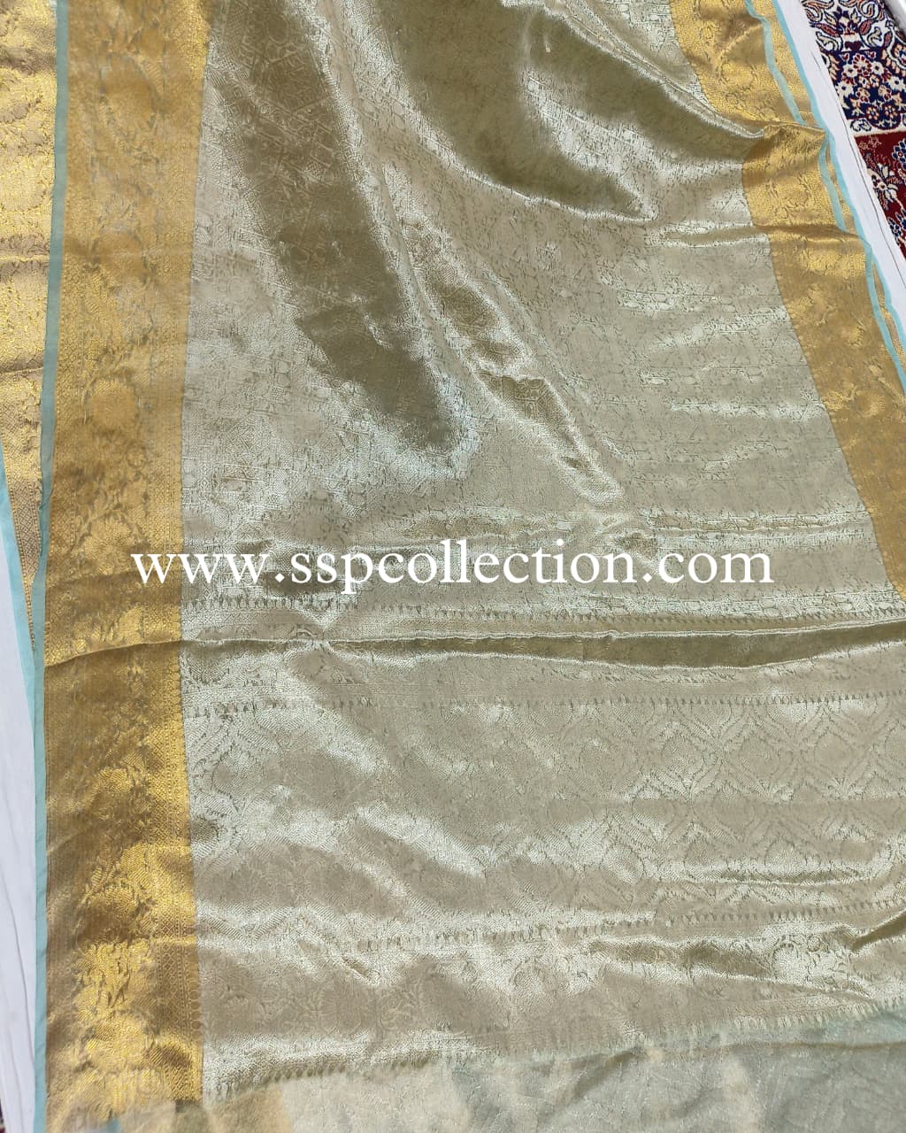 Powder-Blue Pure Tissue Silk Tanchoi Brocade Banarasi Saree