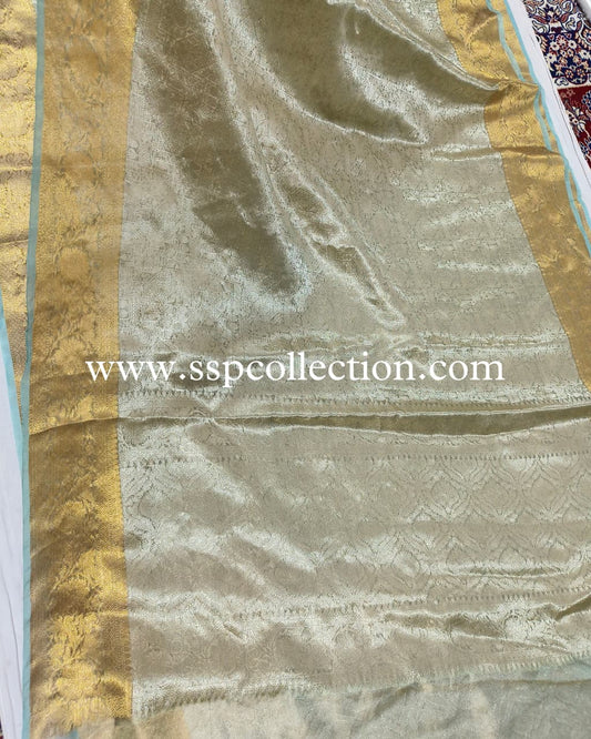 Powder-Blue Pure Tissue Silk Tanchoi Brocade Banarasi Saree
