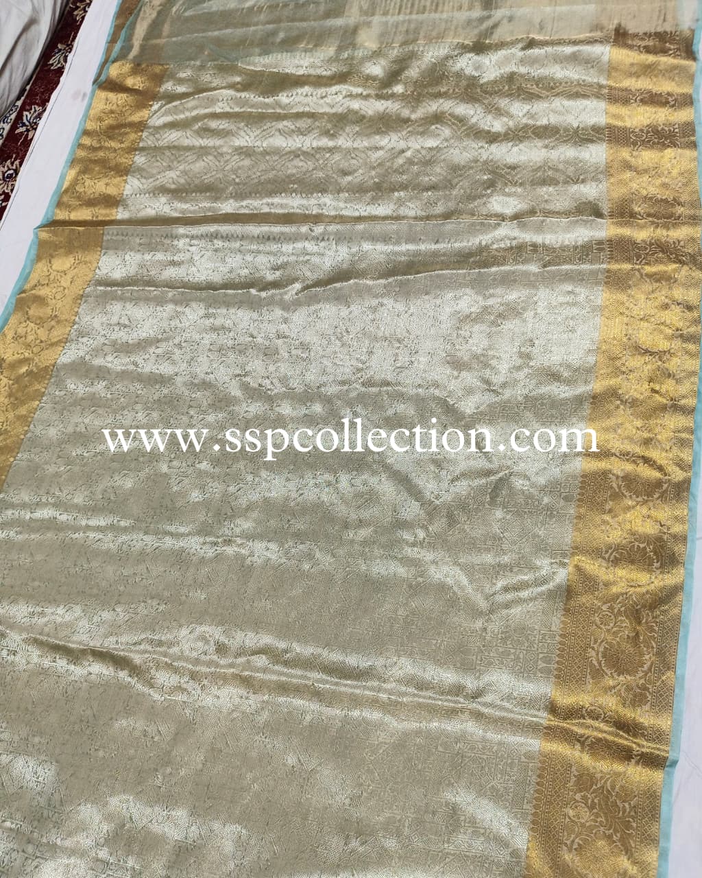 Powder-Blue Pure Tissue Silk Tanchoi Brocade Banarasi Saree